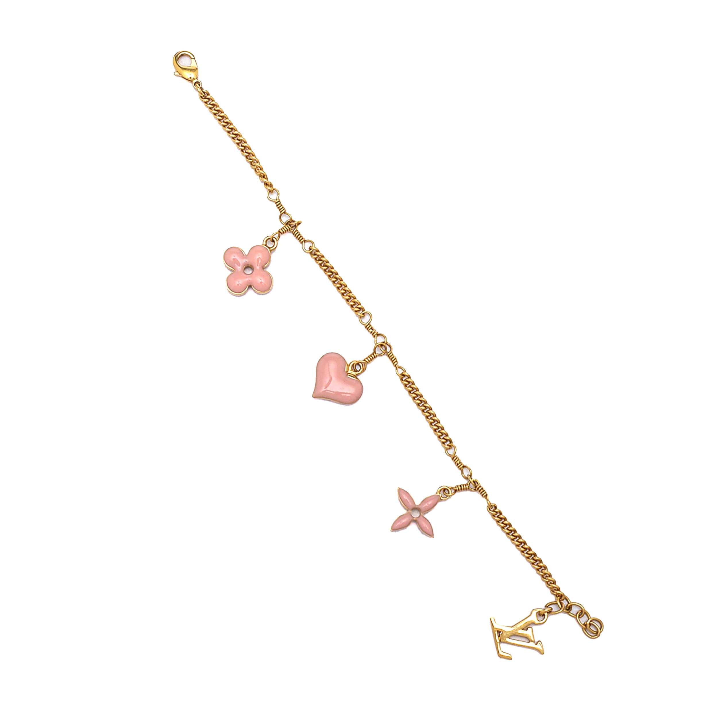 Louis Vuitton - Gold Tone&Pink Monogram Charm Bracelet